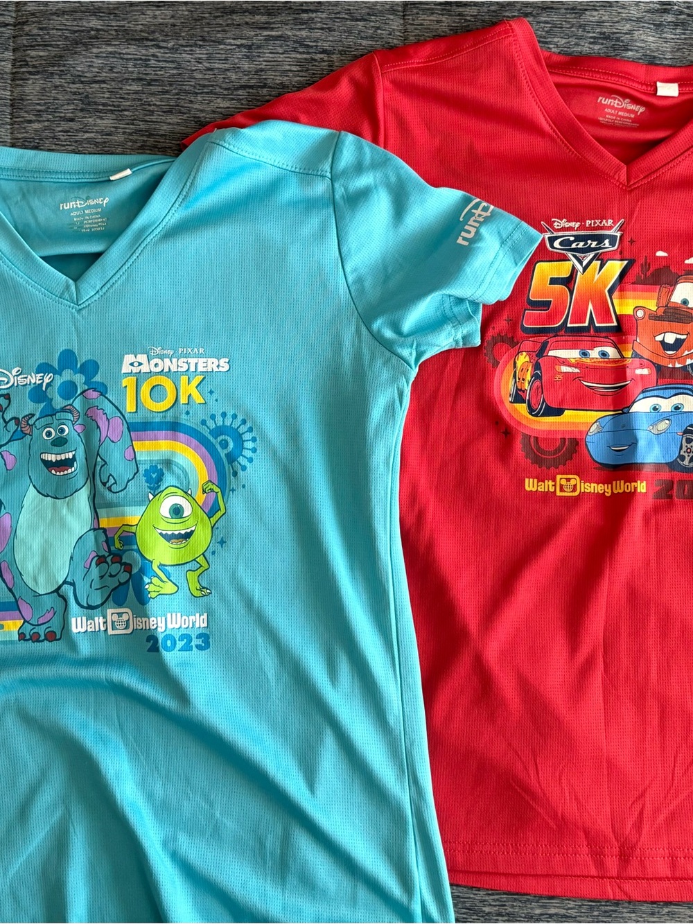 Disney Run Ladies T-shirts Lot x 2 Monsters 10k & Cars 5k 2023 Sz M